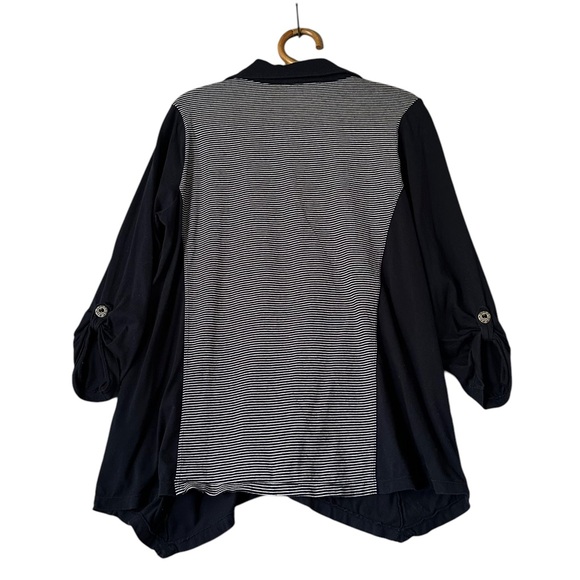 Neon Buddha | Navy Striped Back Button Front Top Stretch Cotton Size S - Picture 5 of 11